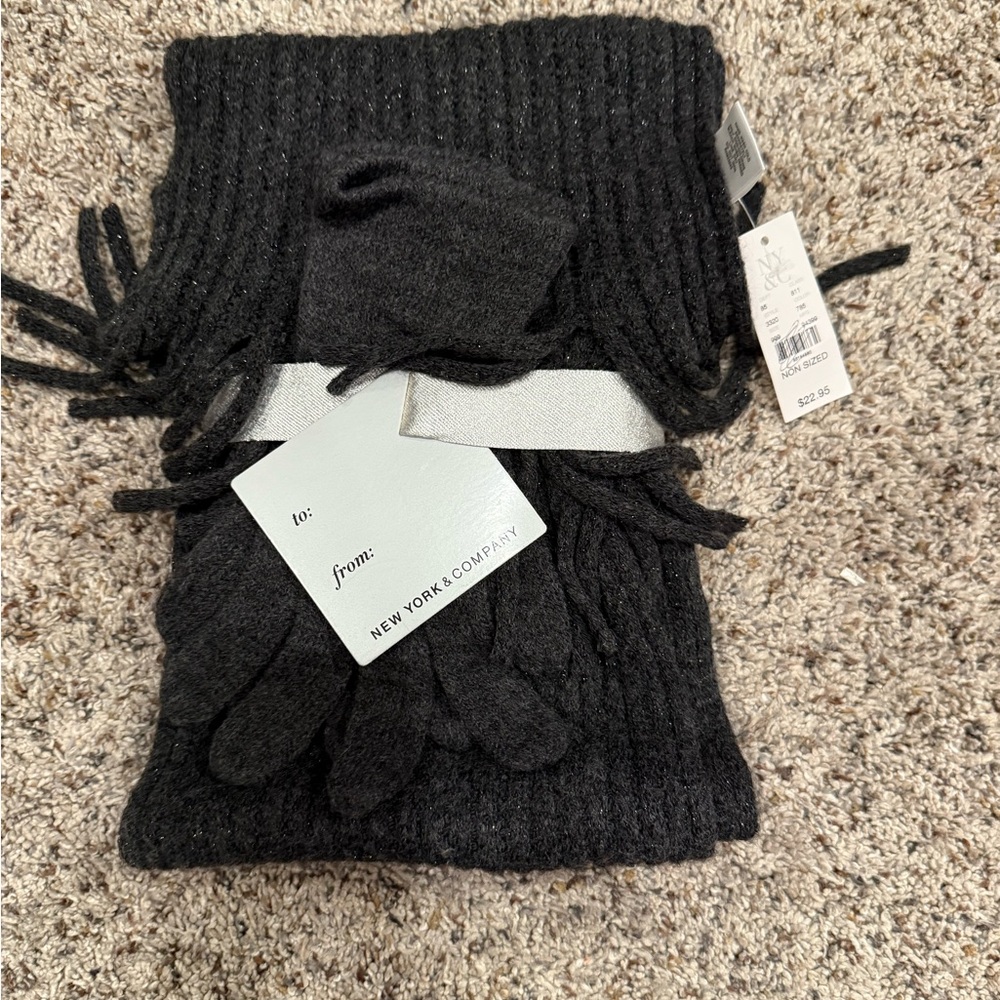 New York & Company Black Scarf and Glove Set